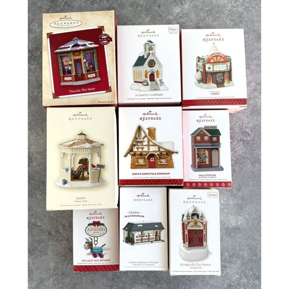 Hallmark Christmas Village Houses & Shops Church Gazebo Ornament Lot Of 9 NEW - Picture 1 of 3